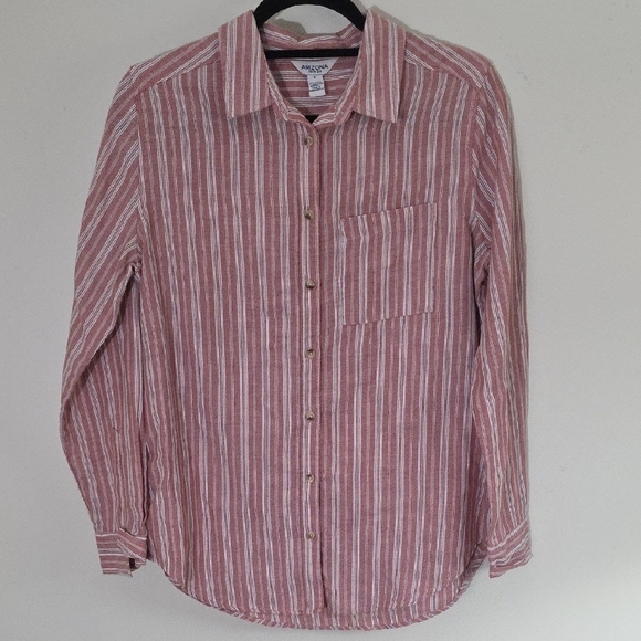 Arizona Jean Company Red and White Striped Button Down Shirt - Picture 5 of 7